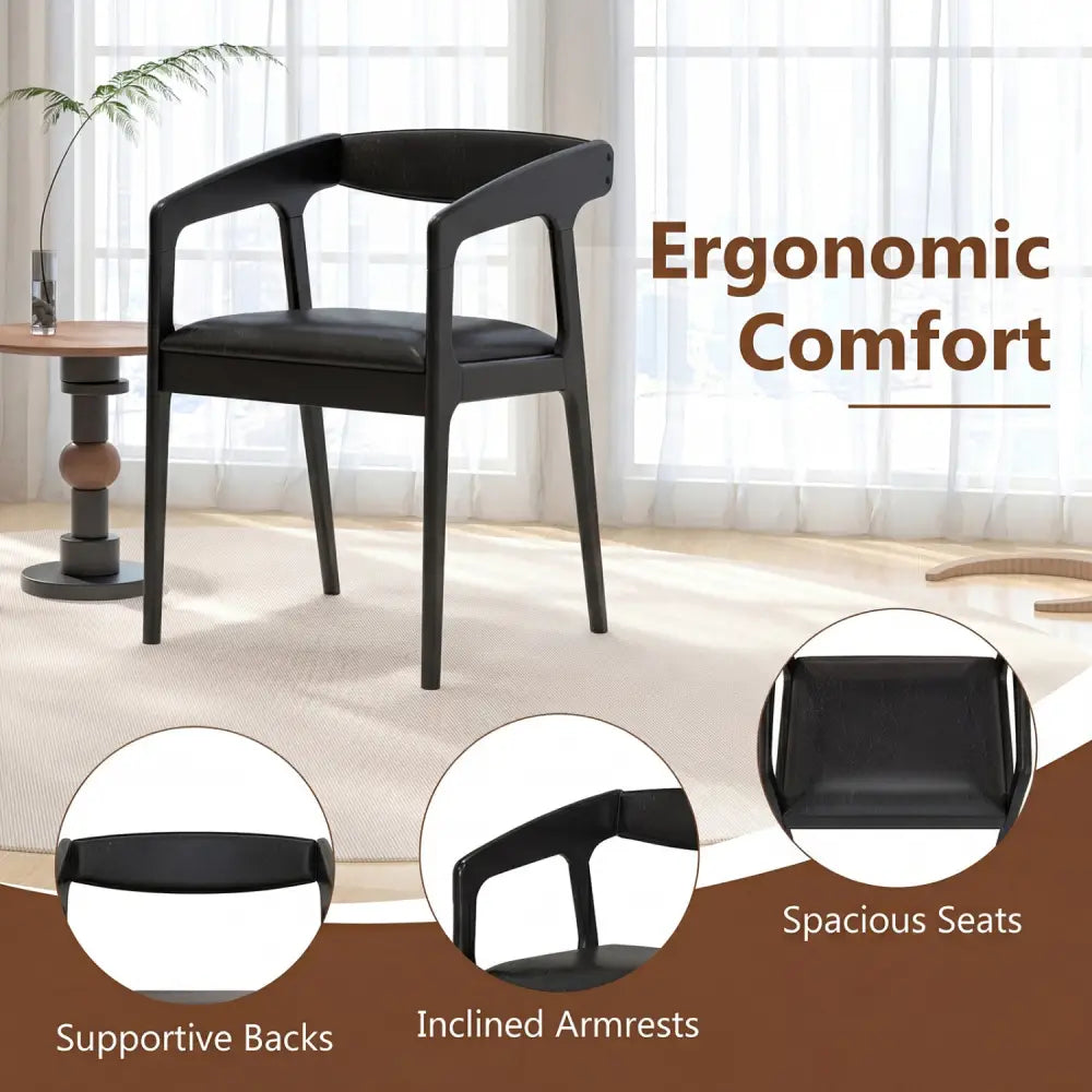 Upholstered Armchairs Set of 2 with Cozy Backrest and Padded Seat Cushion-Black - Black - Dining Chairs