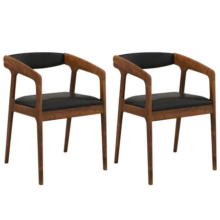 Upholstered Armchairs Set of 2 with Cozy Backrest and Padded Seat Cushion-Brown - Brown - Dining Chairs