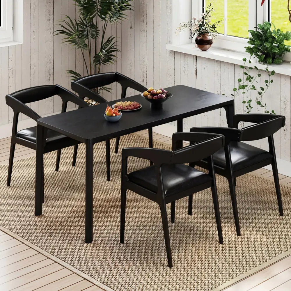 Upholstered Armchairs Set of 2 with Cozy Backrest and Padded Seat Cushion-Black - Black - Dining Chairs