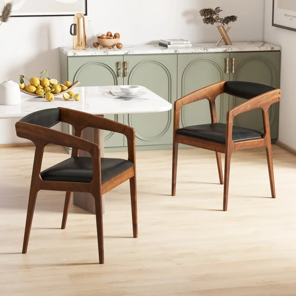 Upholstered Armchairs Set of 2 with Cozy Backrest and Padded Seat Cushion-Brown - Brown - Dining Chairs