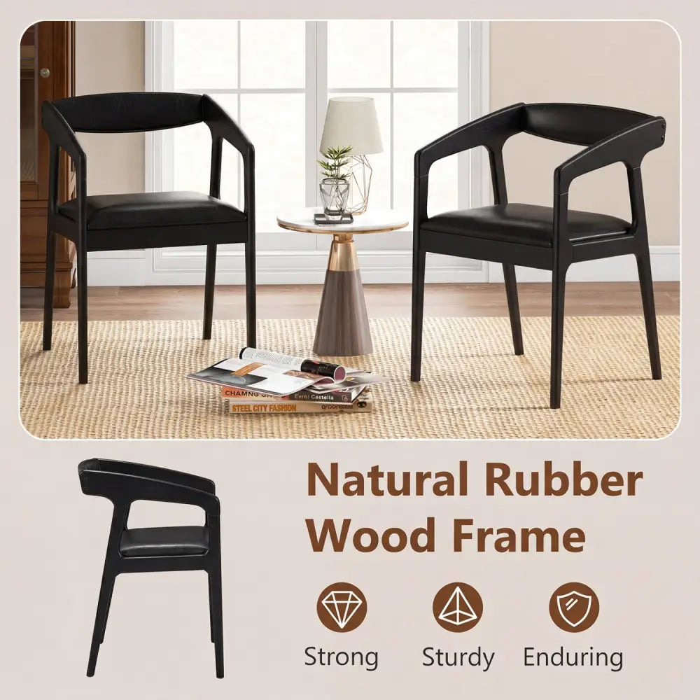 Upholstered Armchairs Set of 2 with Cozy Backrest and Padded Seat Cushion-Black - Black - Dining Chairs