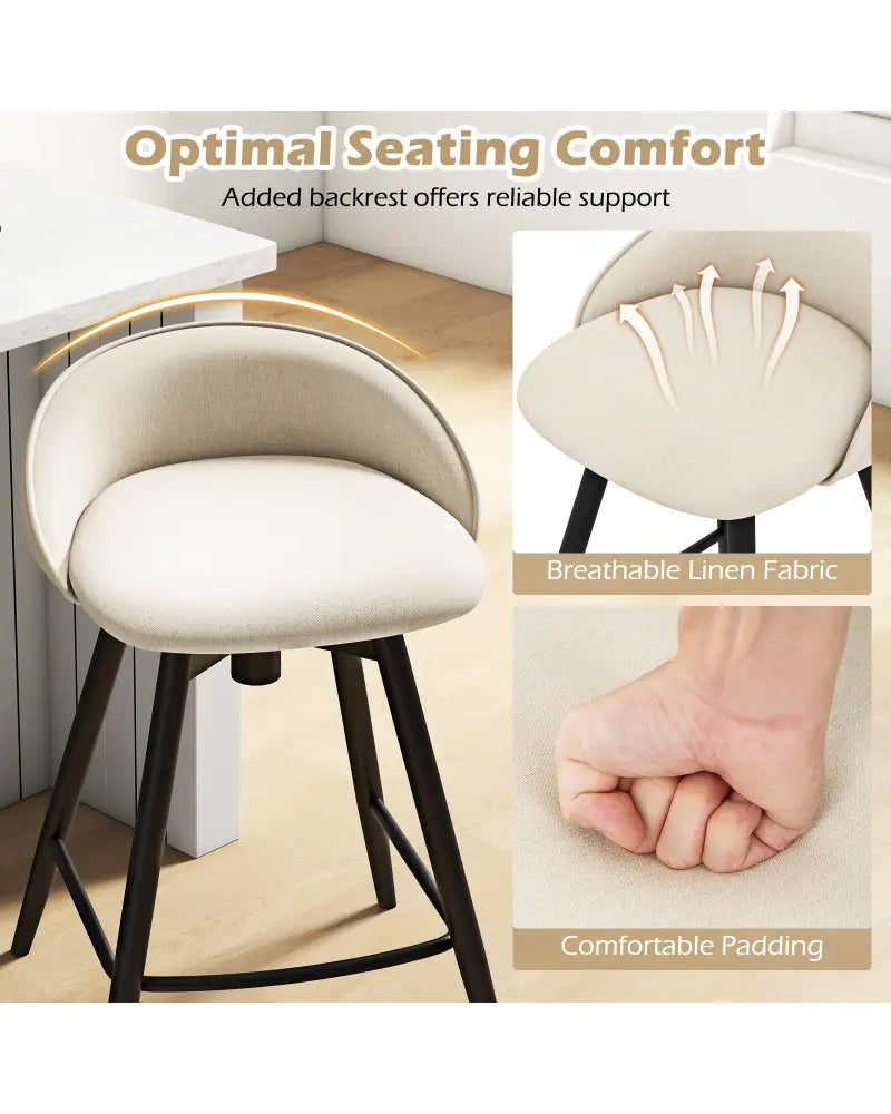 Upholstered Bar Stools Set of 2 with Footrest and Backrest-Beige - Beige - Bar Stools