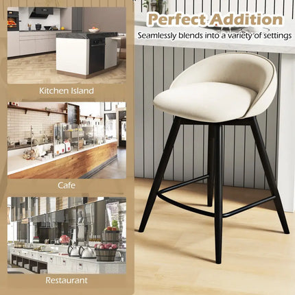 Upholstered Bar Stools Set of 2 with Footrest and Backrest-Beige - Beige - Bar Stools