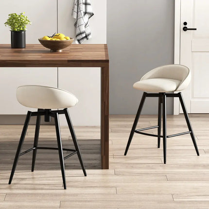 Upholstered Bar Stools Set of 2 with Footrest and Backrest-Beige - Beige - Bar Stools