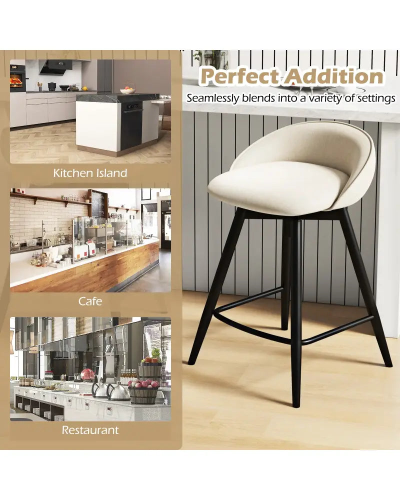 Upholstered Bar Stools Set of 2 with Footrest and Backrest-Beige - Beige - Bar Stools