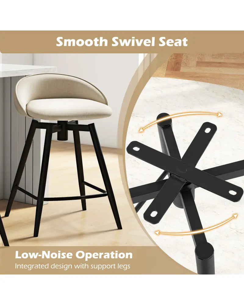 Upholstered Bar Stools Set of 2 with Footrest and Backrest-Beige - Beige - Bar Stools
