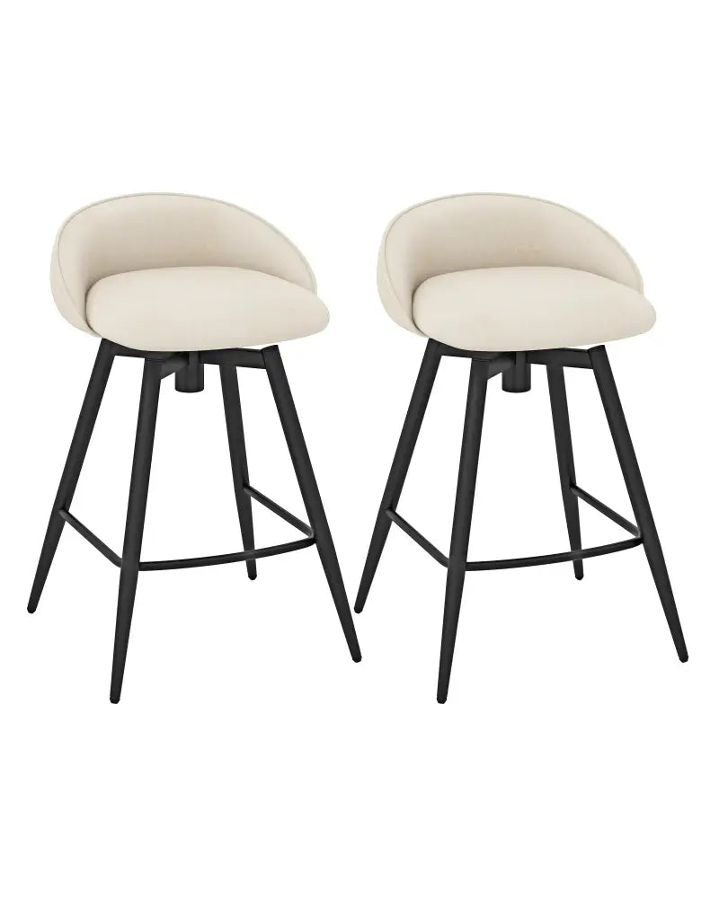 Upholstered Bar Stools Set of 2 with Footrest and Backrest-Beige - Beige - Bar Stools