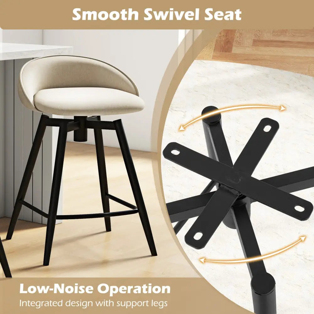 Upholstered Bar Stools Set of 2 with Footrest and Backrest-Beige - Beige - Bar Stools