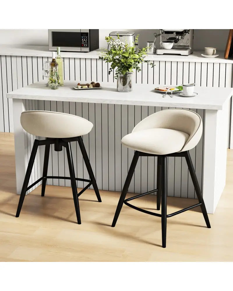 Upholstered Bar Stools Set of 2 with Footrest and Backrest-Beige - Beige - Bar Stools