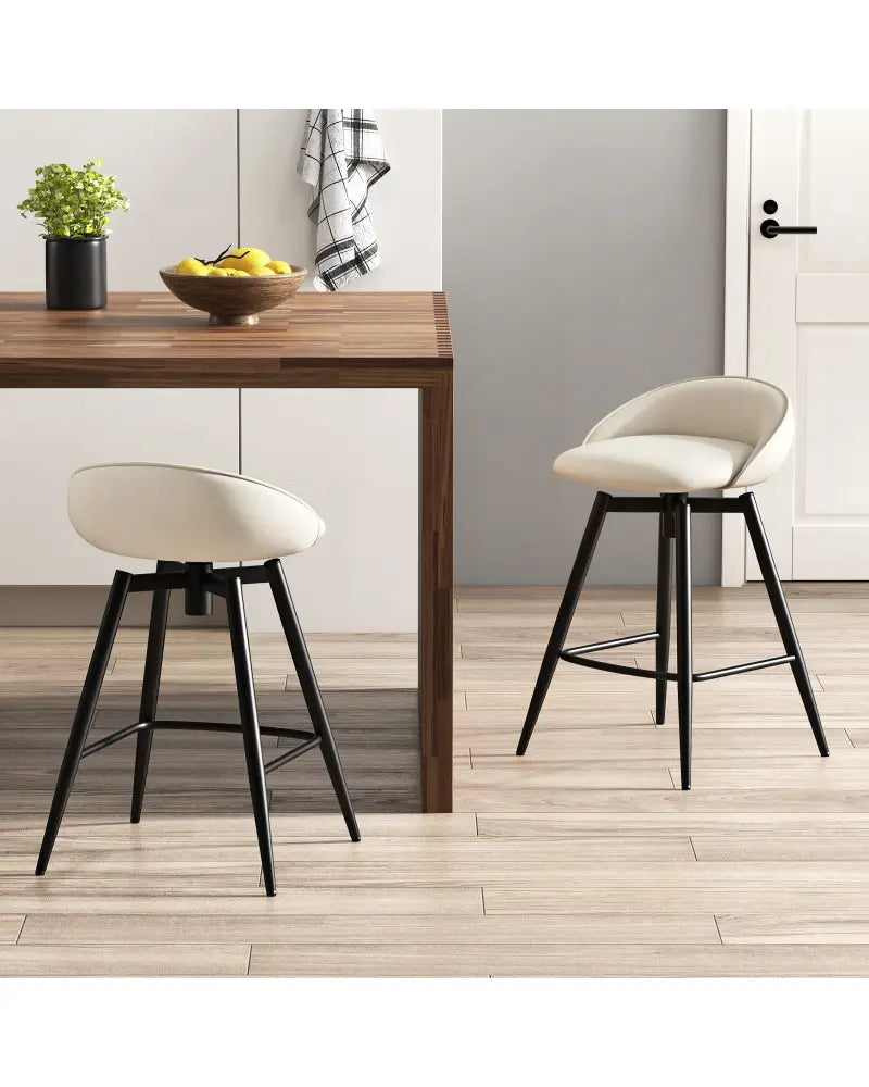 Upholstered Bar Stools Set of 2 with Footrest and Backrest-Beige - Beige - Bar Stools