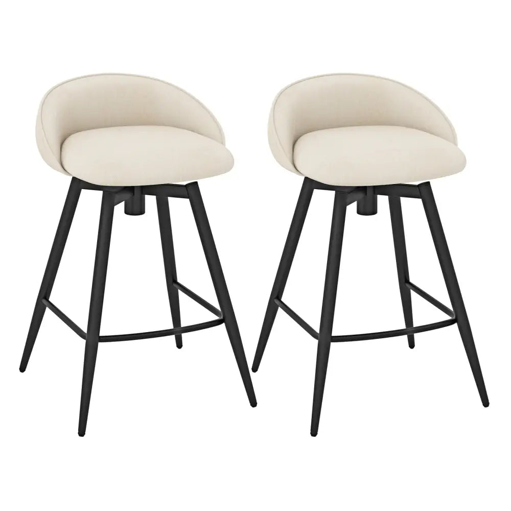Upholstered Bar Stools Set of 2 with Footrest and Backrest-Beige - Beige - Bar Stools