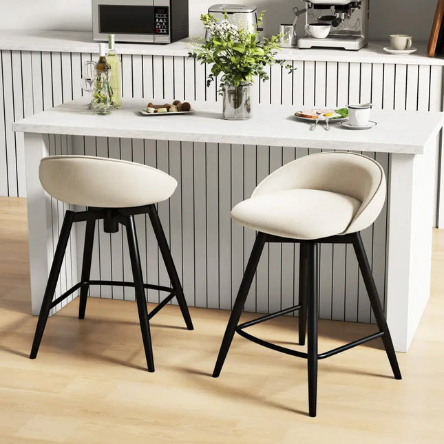 Upholstered Bar Stools Set of 2 with Footrest and Backrest-Beige - Beige - Bar Stools