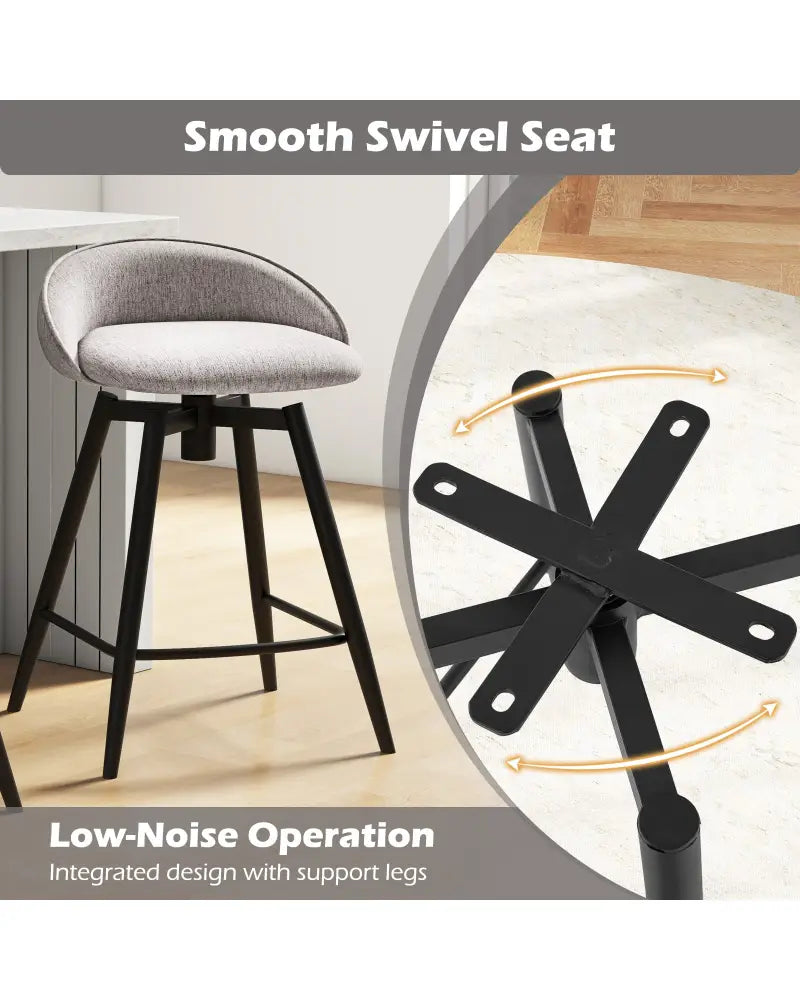 Upholstered Bar Stools Set of 2 with Footrest and Backrest-Gray - Gray - Bar Stools