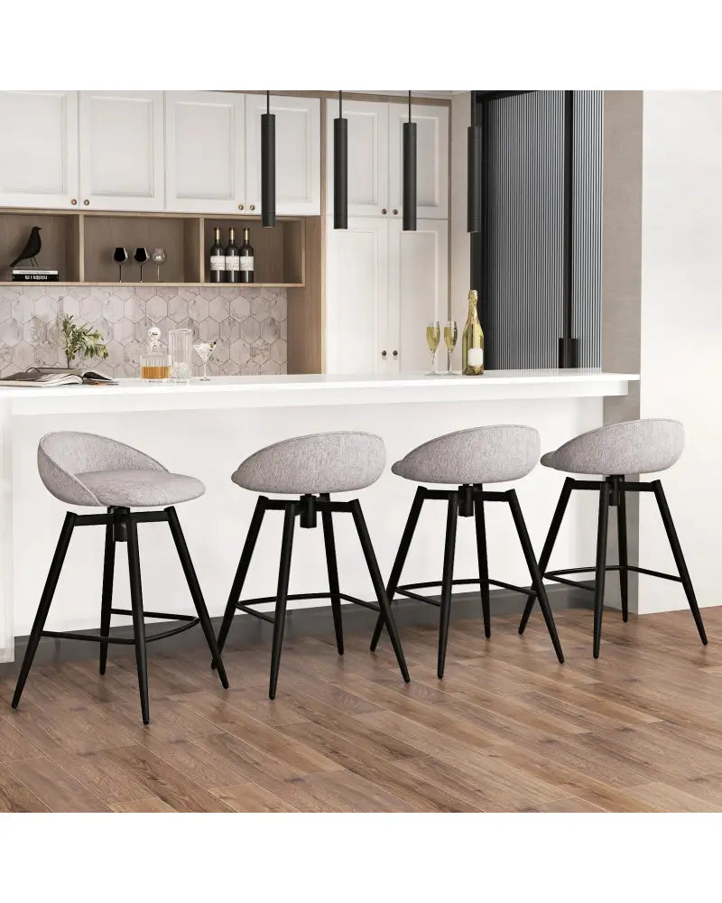 Upholstered Bar Stools Set of 2 with Footrest and Backrest-Gray - Gray - Bar Stools
