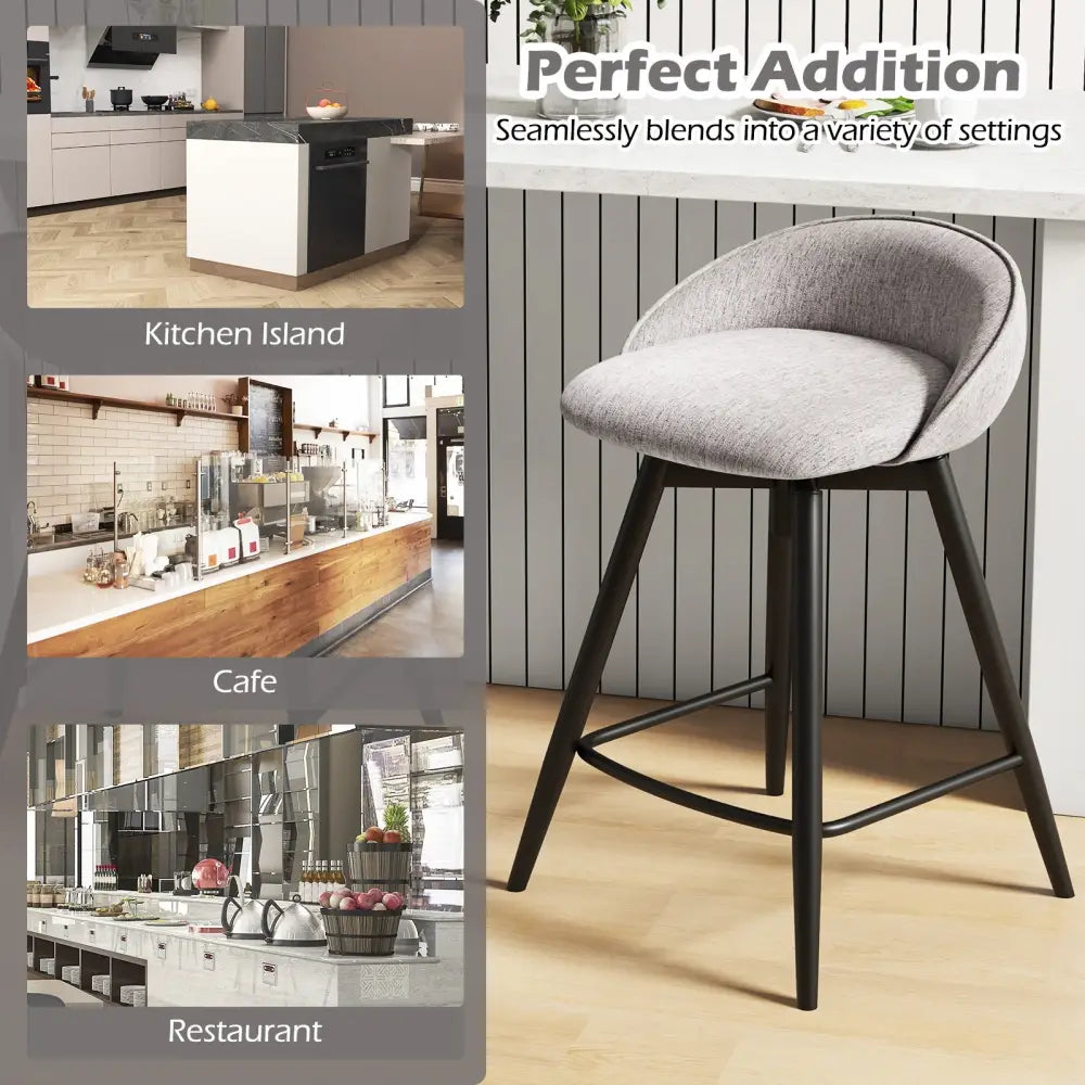 Upholstered Bar Stools Set of 2 with Footrest and Backrest-Gray - Gray - Bar Stools