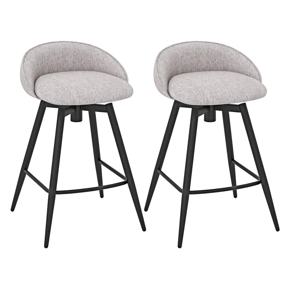 Upholstered Bar Stools Set of 2 with Footrest and Backrest-Gray - Gray - Bar Stools