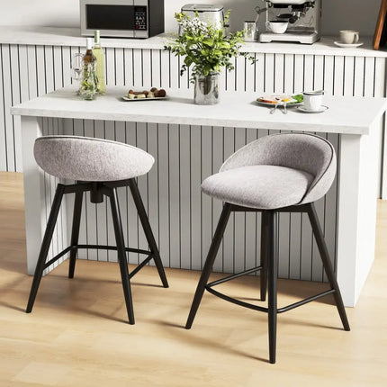 Upholstered Bar Stools Set of 2 with Footrest and Backrest-Gray - Gray - Bar Stools