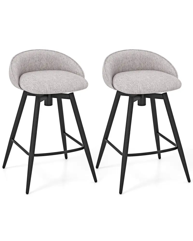 Upholstered Bar Stools Set of 2 with Footrest and Backrest-Gray - Gray - Bar Stools
