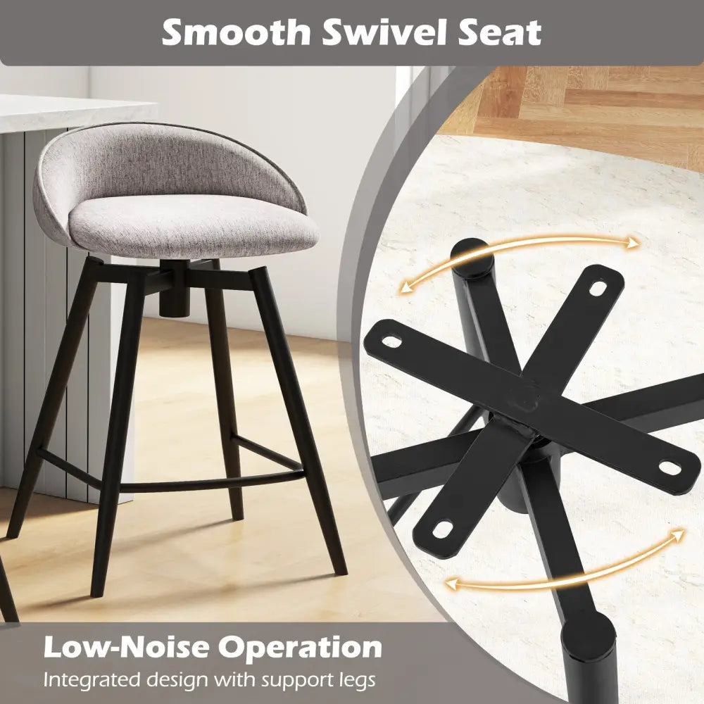 Upholstered Bar Stools Set of 2 with Footrest and Backrest-Gray - Gray - Bar Stools