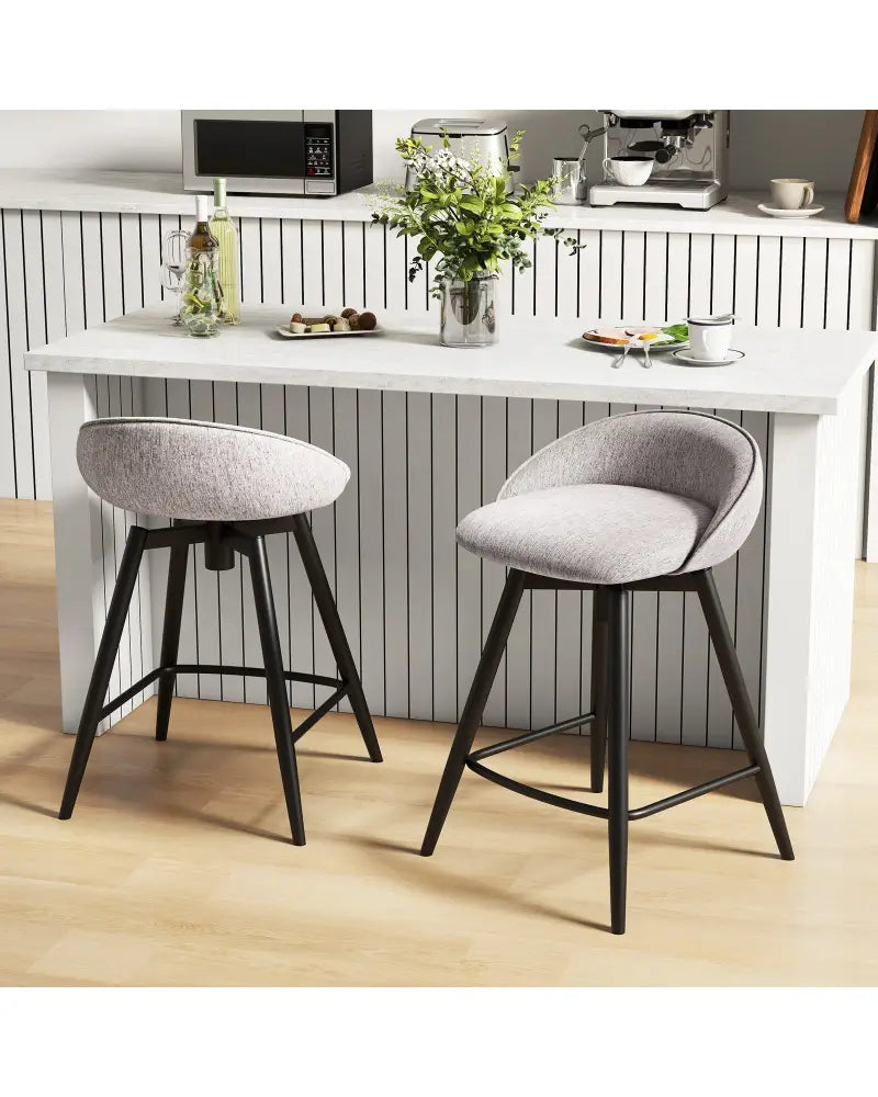 Upholstered Bar Stools Set of 2 with Footrest and Backrest-Gray - Gray - Bar Stools
