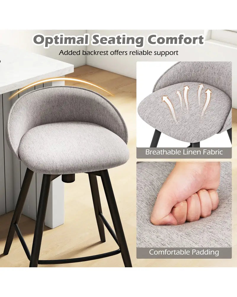 Upholstered Bar Stools Set of 2 with Footrest and Backrest-Gray - Gray - Bar Stools