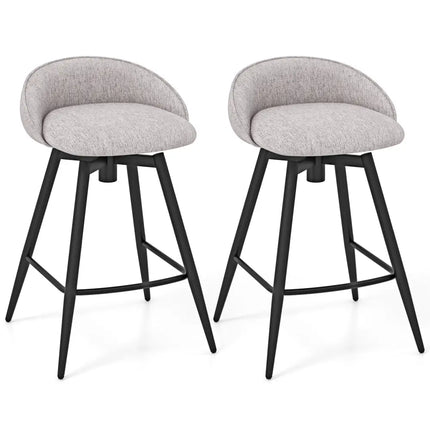 Upholstered Bar Stools Set of 2 with Footrest and Backrest-Gray - Gray - Bar Stools