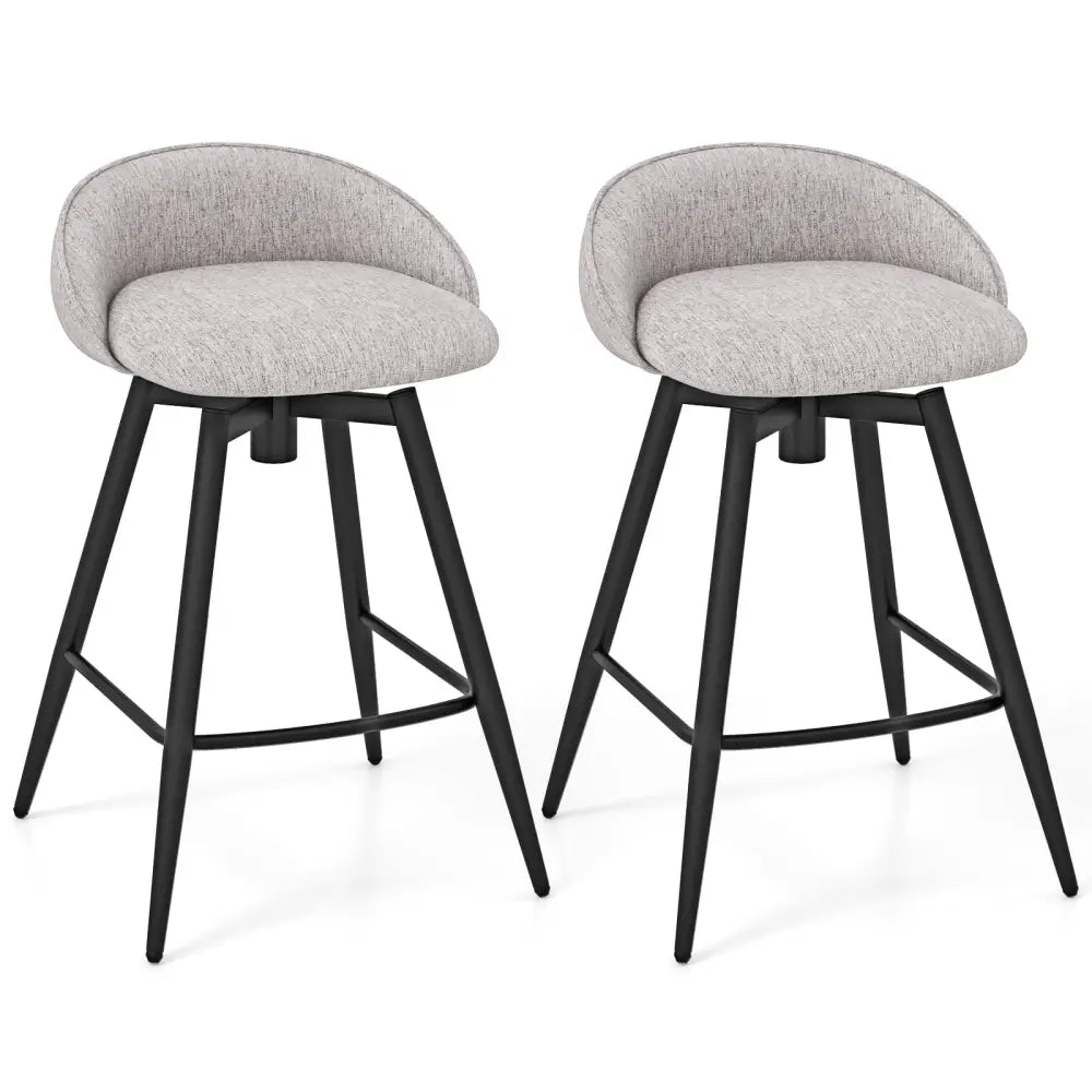 Upholstered Bar Stools Set of 2 with Footrest and Backrest-Gray - Gray - Bar Stools