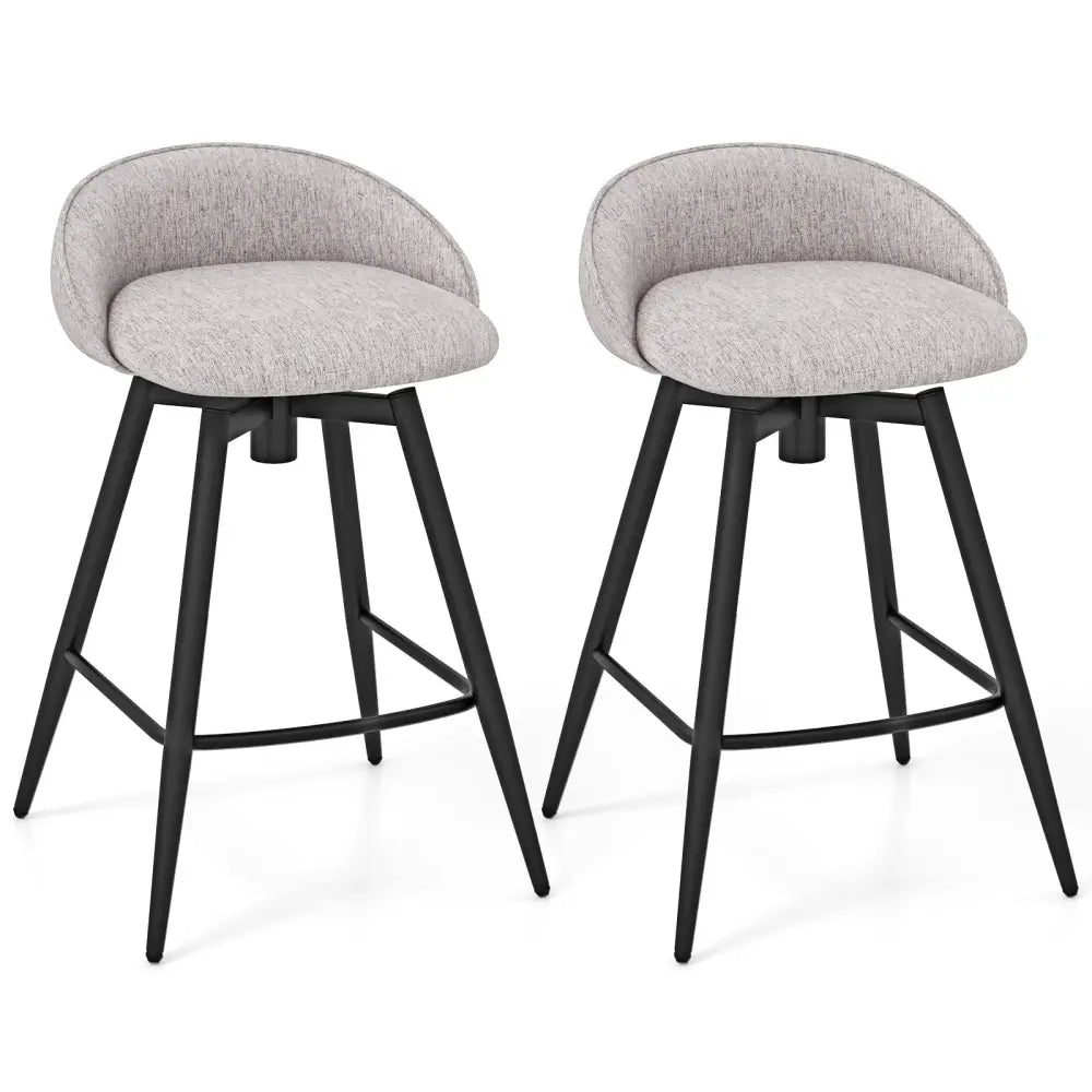 Upholstered Bar Stools Set of 2 with Footrest and Backrest-Gray - Gray - Bar Stools