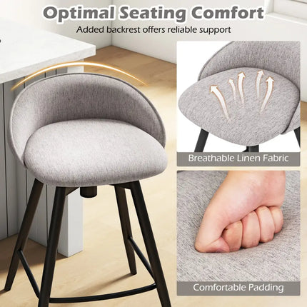 Upholstered Bar Stools Set of 2 with Footrest and Backrest-Gray - Gray - Bar Stools