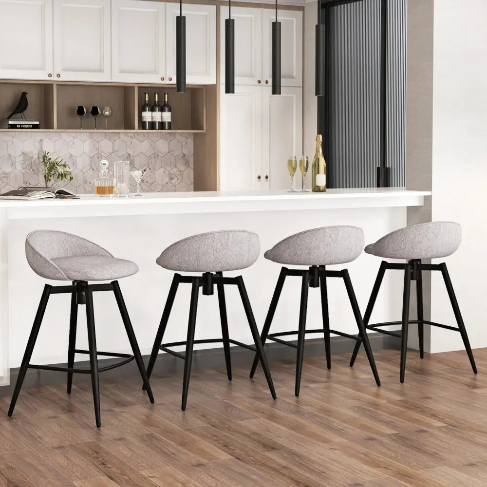 Upholstered Bar Stools Set of 2 with Footrest and Backrest-Gray - Gray - Bar Stools