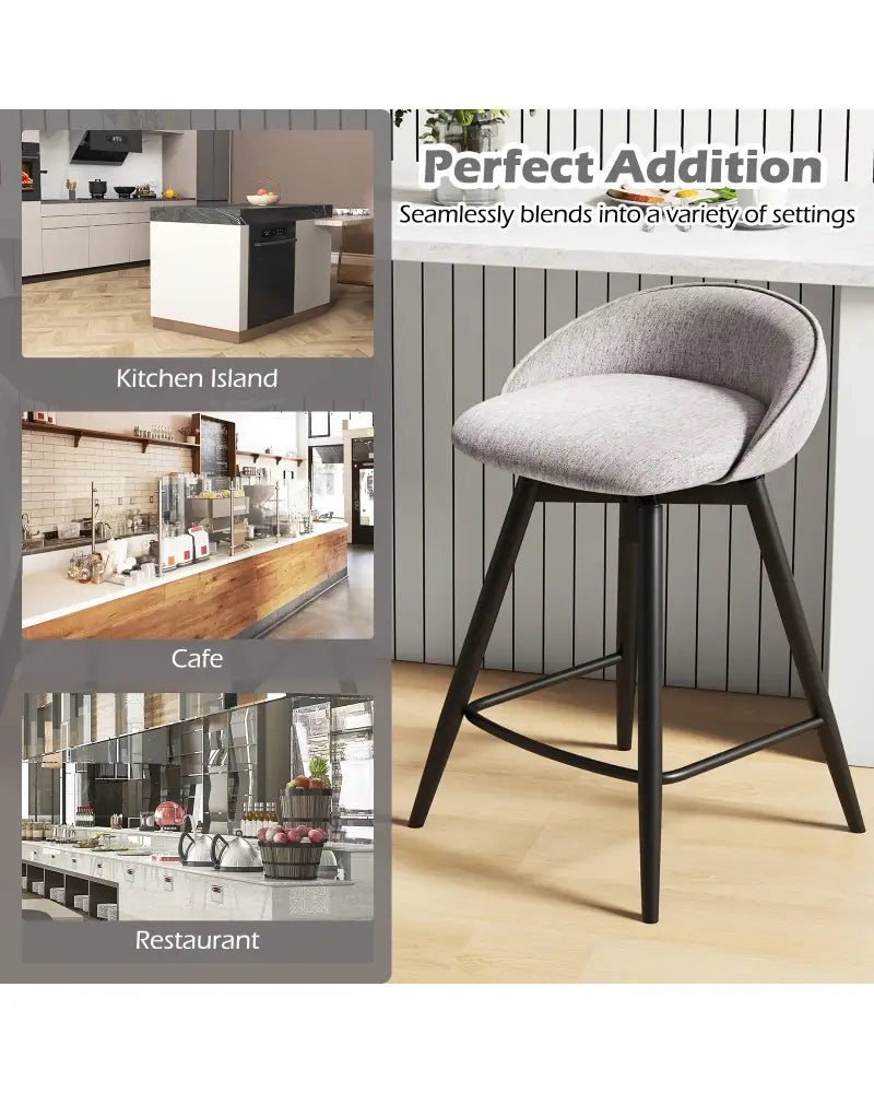 Upholstered Bar Stools Set of 2 with Footrest and Backrest-Gray - Gray - Bar Stools