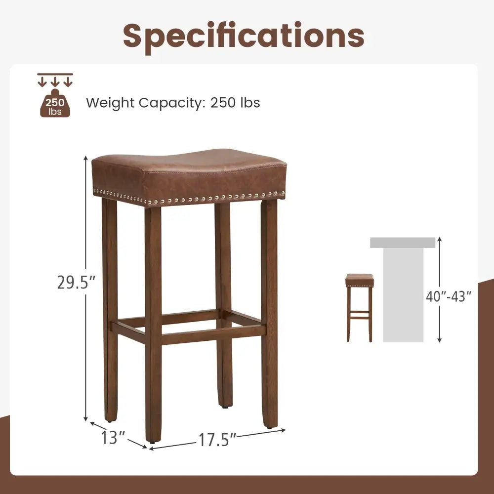 Upholstered Bar Stools Set of 2 with Footrests for Counter-Brown - Brown - Bar Stools