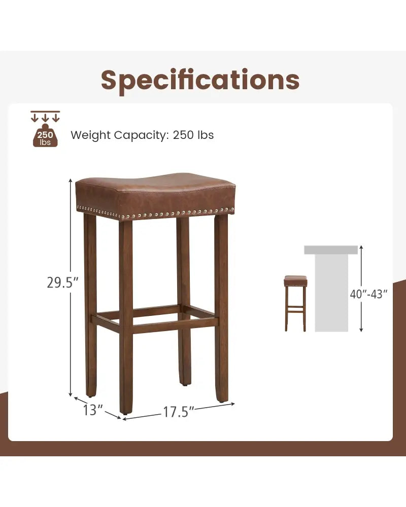 Upholstered Bar Stools Set of 2 with Footrests for Counter-Brown - Brown - Bar Stools