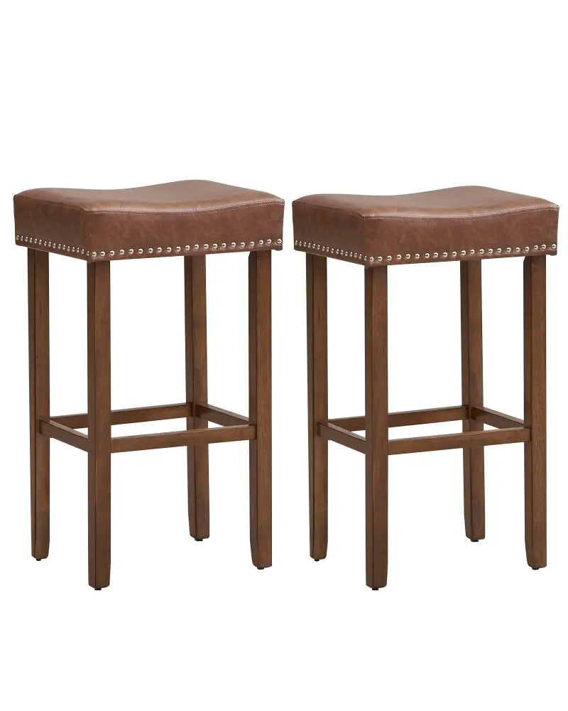 Upholstered Bar Stools Set of 2 with Footrests for Counter-Brown - Brown - Bar Stools