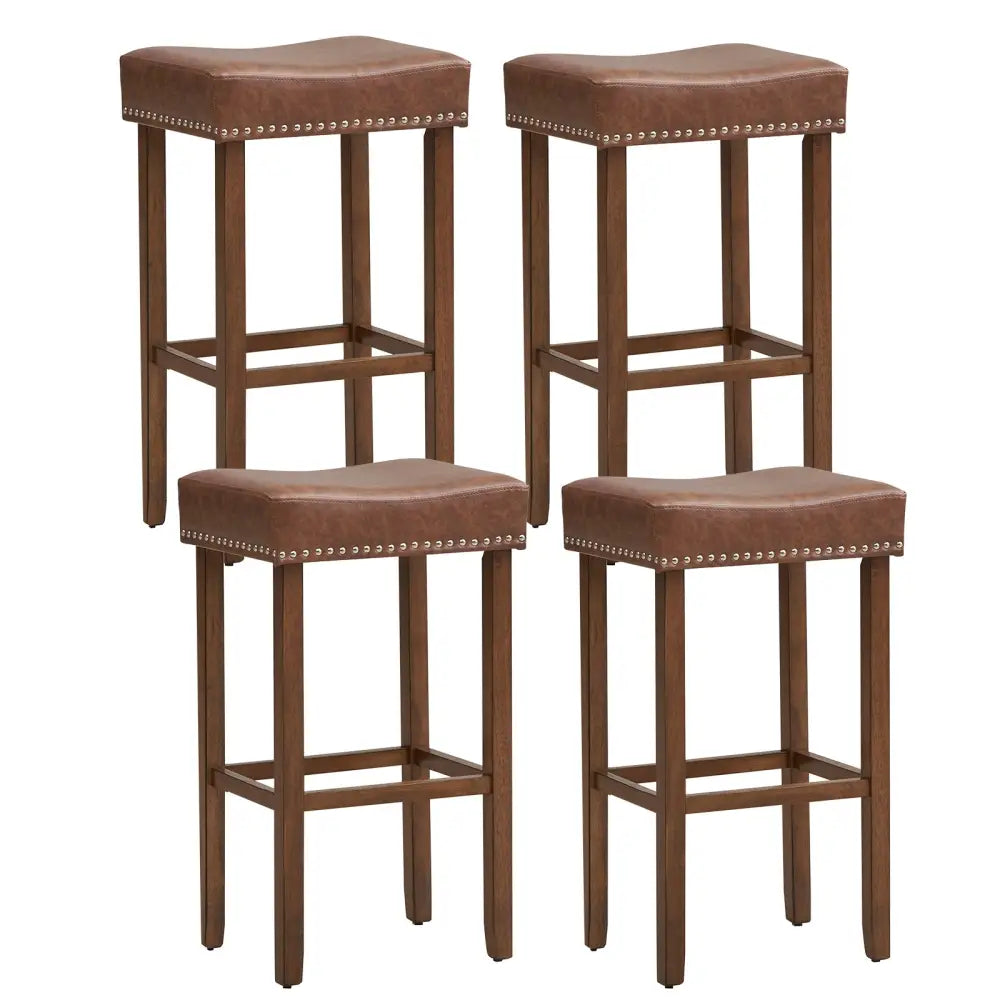 Upholstered Bar Stools Set of 2 with Footrests for Counter-Brown - Brown - Bar Stools