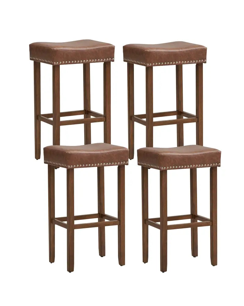Upholstered Bar Stools Set of 2 with Footrests for Counter-Brown - Brown - Bar Stools