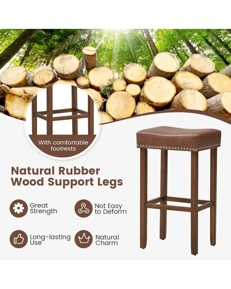 Upholstered Bar Stools Set of 2 with Footrests for Counter-Brown - Brown - Bar Stools