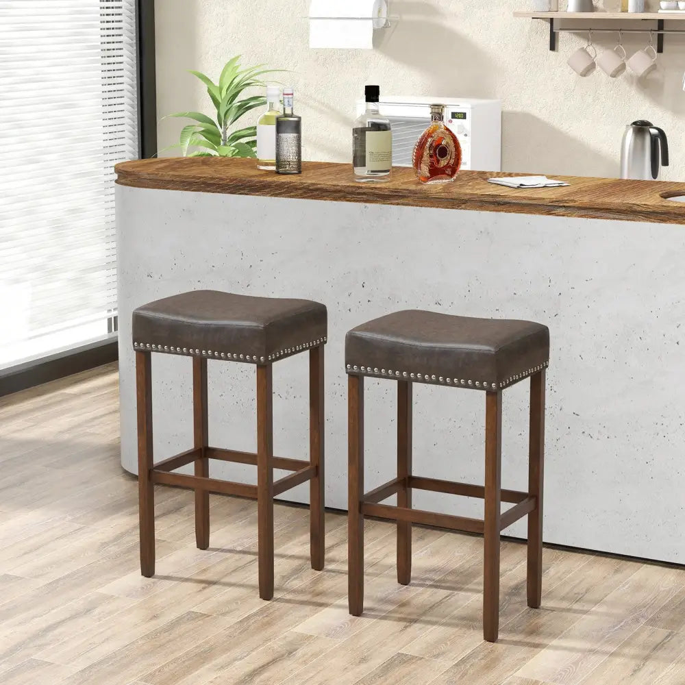Upholstered Bar Stools Set of 2 with Footrests for Counter-Gray - Dark Gray - Bar Stools