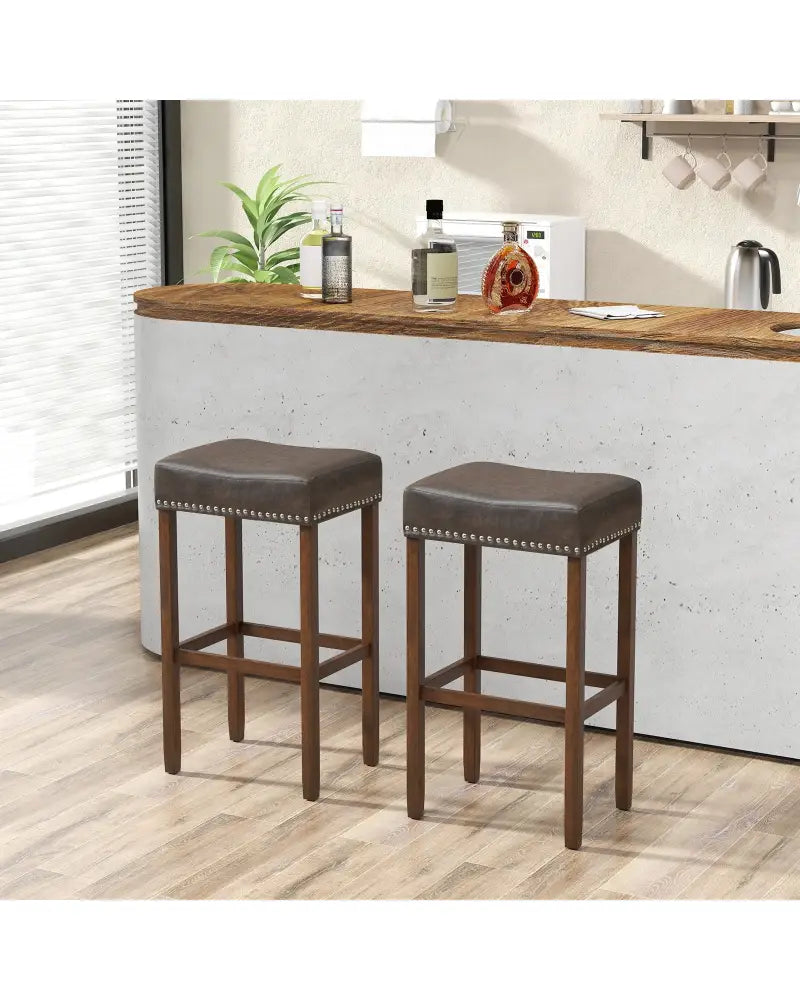 Upholstered Bar Stools Set of 2 with Footrests for Counter-Gray - Dark Gray - Bar Stools
