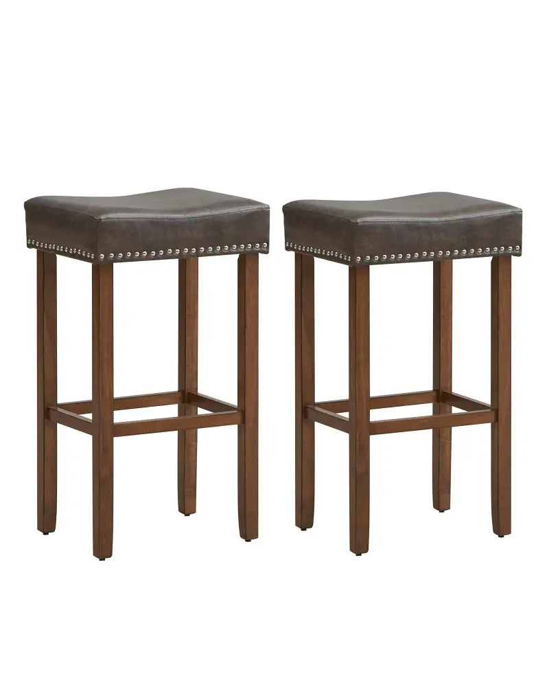 Upholstered Bar Stools Set of 2 with Footrests for Counter-Gray - Dark Gray - Bar Stools