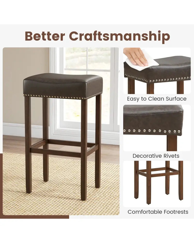 Upholstered Bar Stools Set of 2 with Footrests for Counter-Gray - Dark Gray - Bar Stools