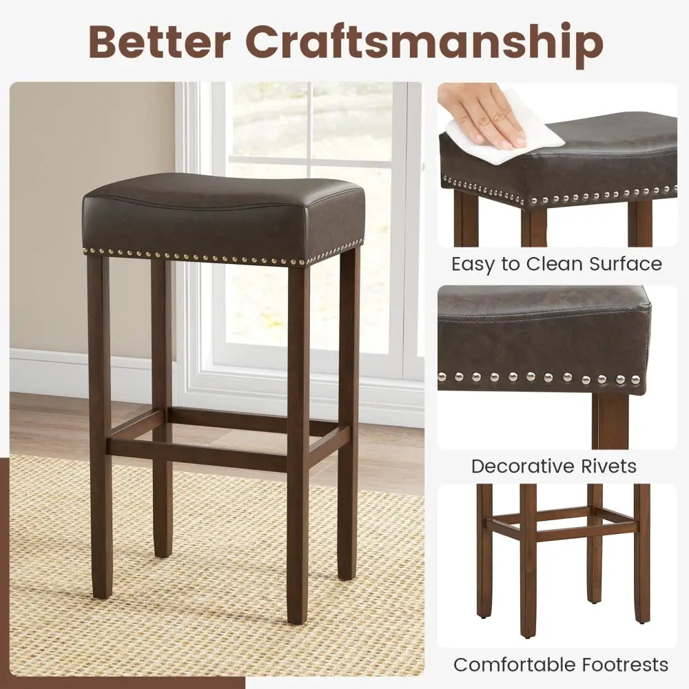 Upholstered Bar Stools Set of 2 with Footrests for Counter-Gray - Dark Gray - Bar Stools