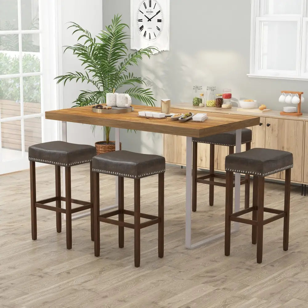 Upholstered Bar Stools Set of 2 with Footrests for Counter-Gray - Dark Gray - Bar Stools
