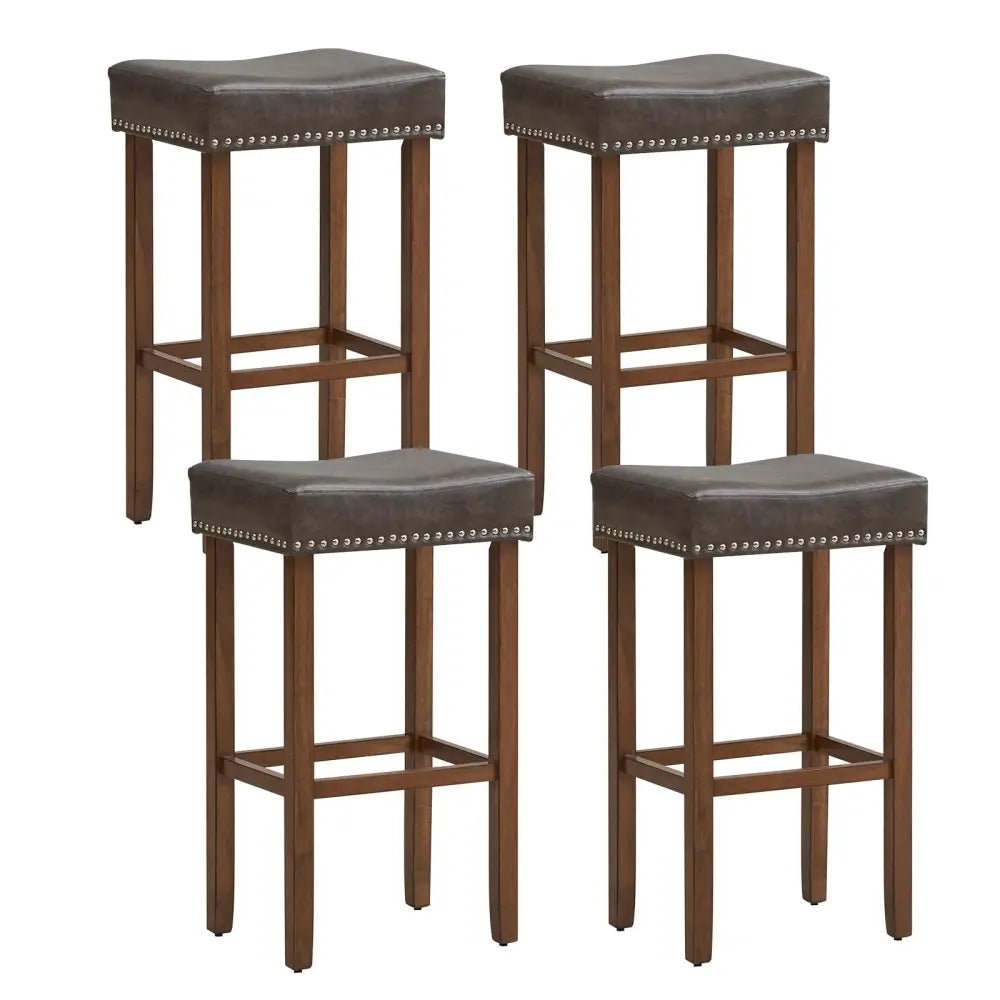 Upholstered Bar Stools Set of 2 with Footrests for Counter-Gray - Dark Gray - Bar Stools