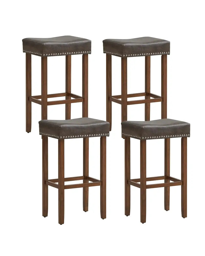 Upholstered Bar Stools Set of 2 with Footrests for Counter-Gray - Dark Gray - Bar Stools