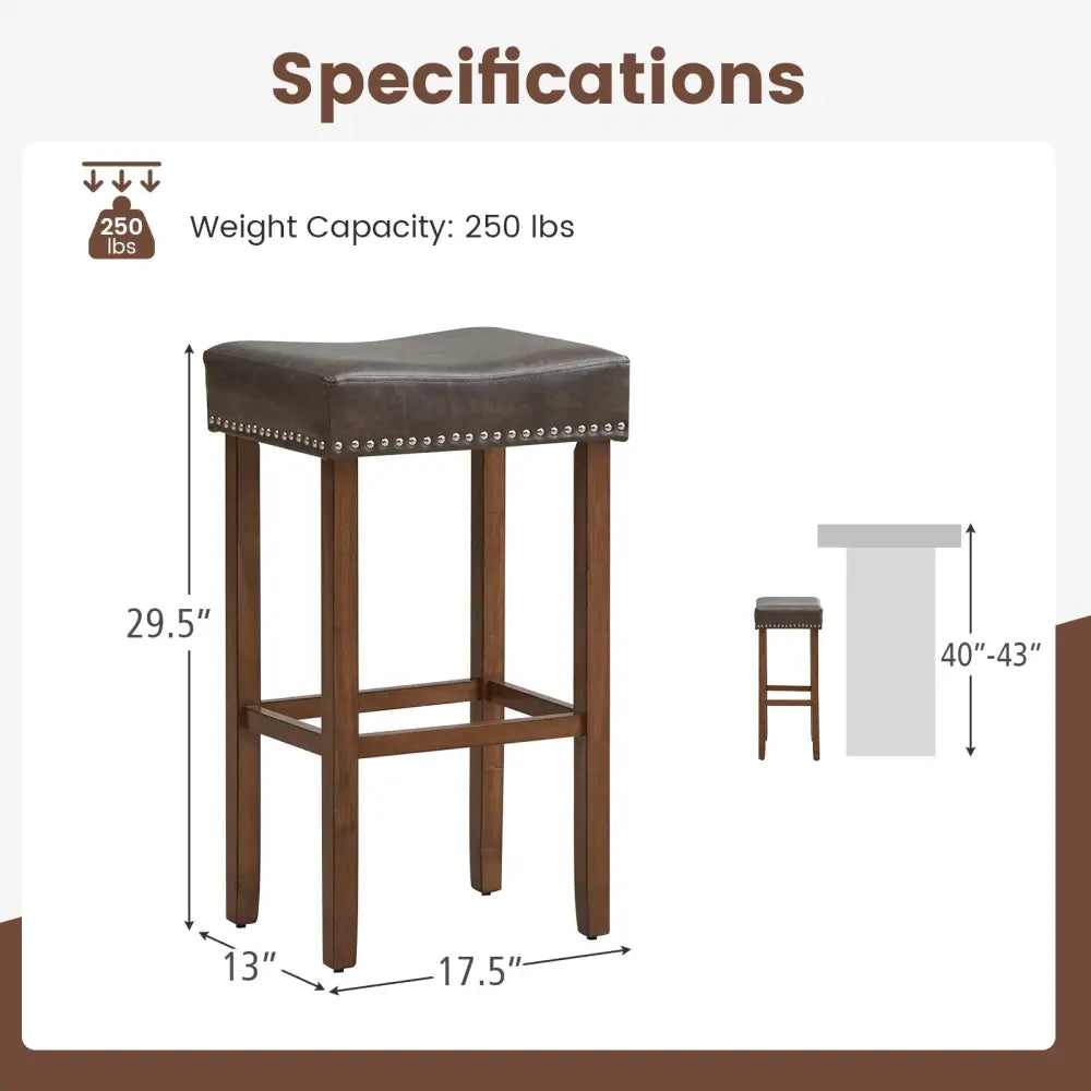 Upholstered Bar Stools Set of 2 with Footrests for Counter-Gray - Dark Gray - Bar Stools