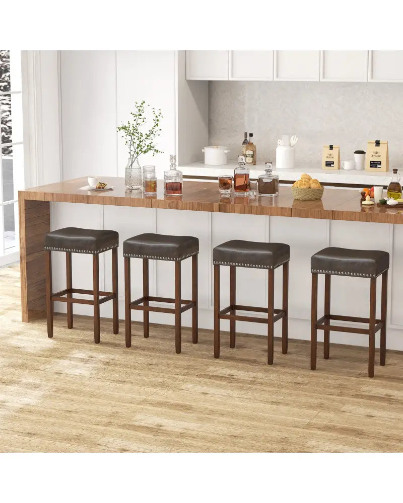 Upholstered Bar Stools Set of 2 with Footrests for Counter-Gray - Dark Gray - Bar Stools