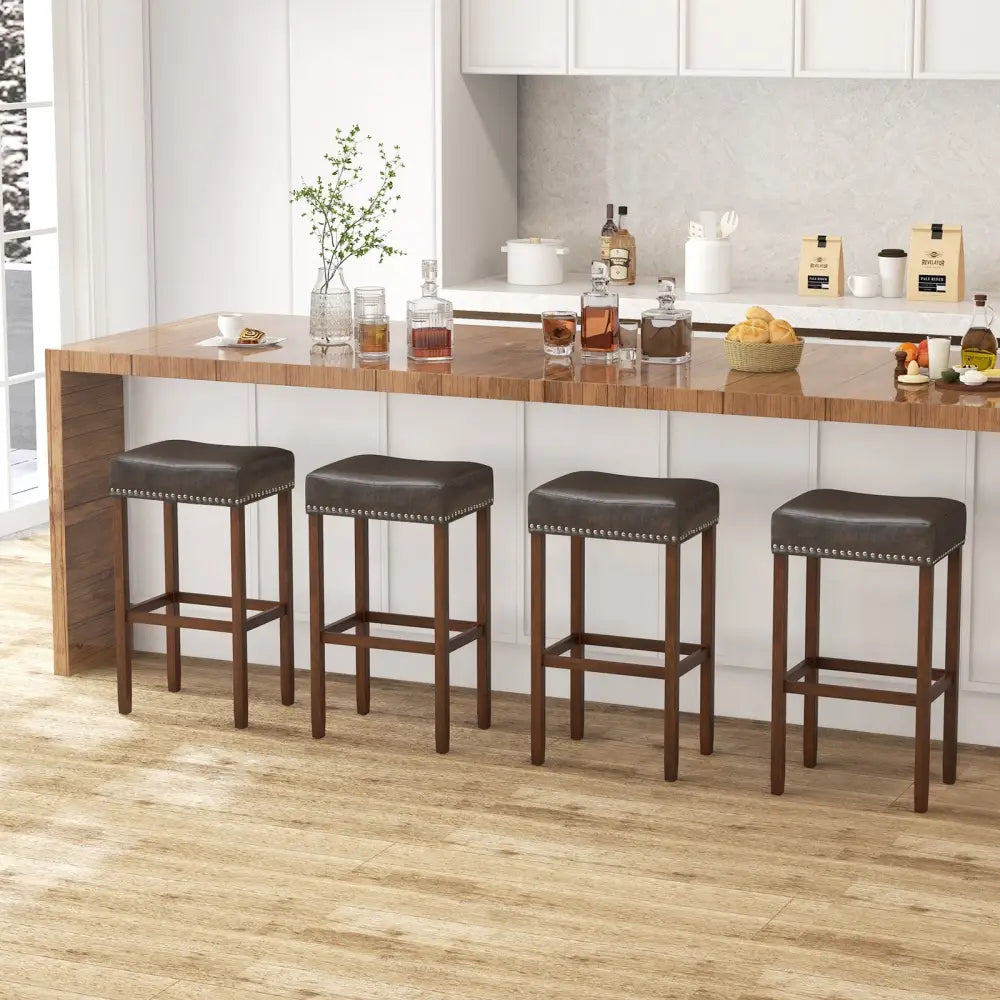 Upholstered Bar Stools Set of 2 with Footrests for Counter-Gray - Dark Gray - Bar Stools