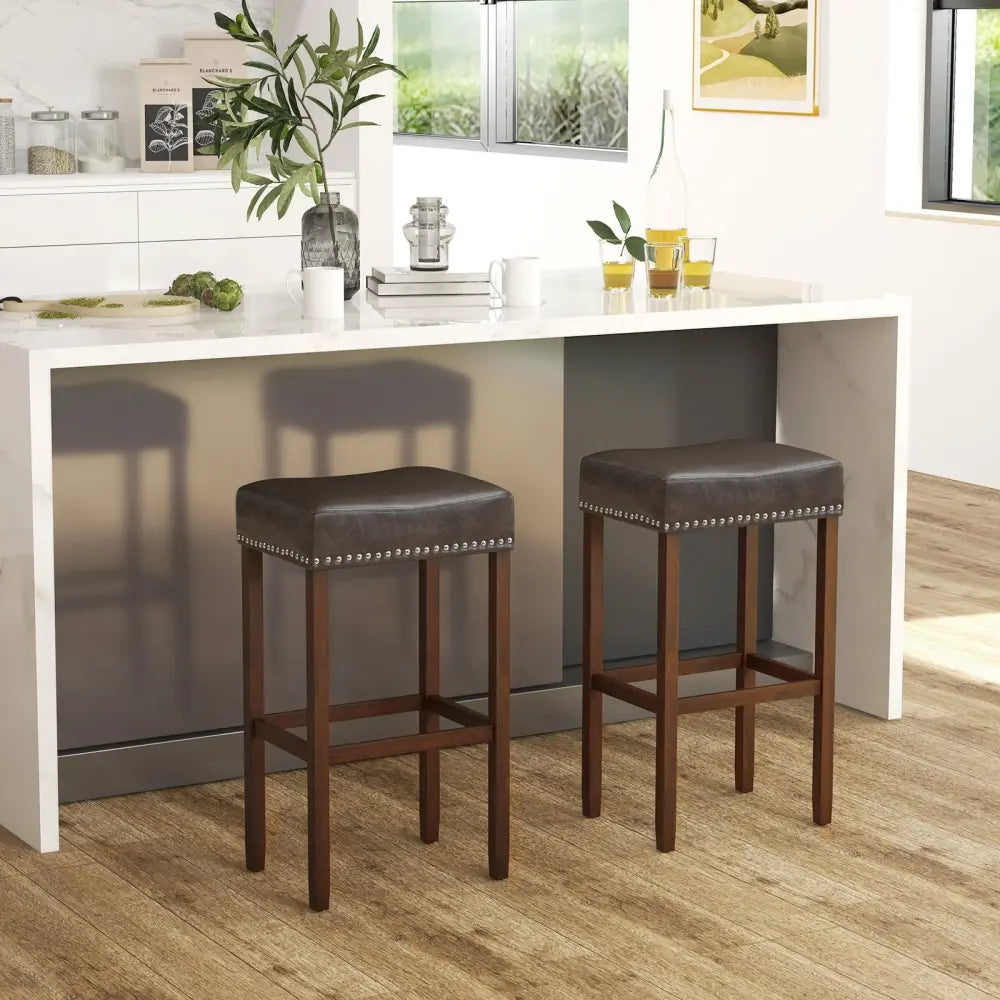 Upholstered Bar Stools Set of 2 with Footrests for Counter-Gray - Dark Gray - Bar Stools