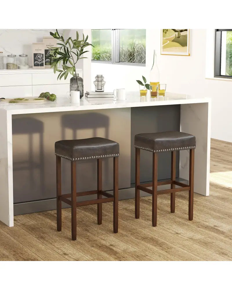 Upholstered Bar Stools Set of 2 with Footrests for Counter-Gray - Dark Gray - Bar Stools